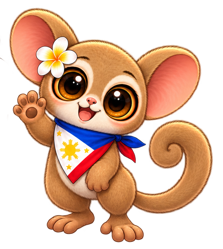 Popoy, CEFC's friendly tarsier mascot, waving