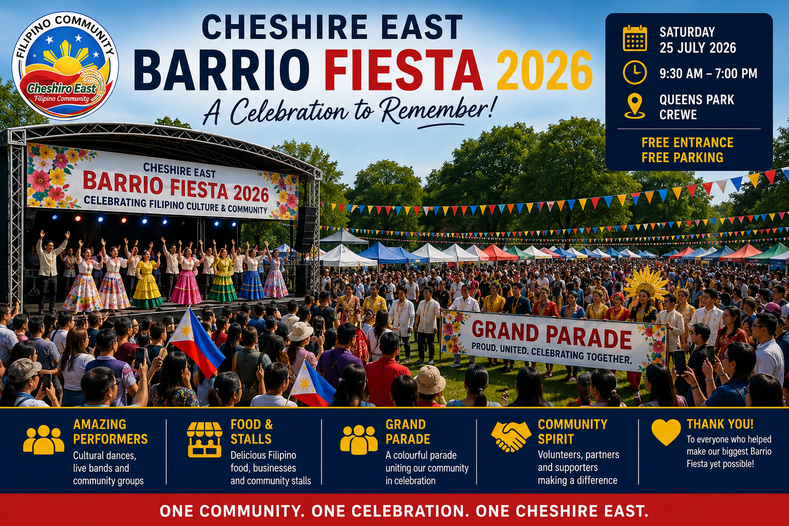 Cheshire East Barrio Fiesta 2026 celebration at Queens Park, Crewe