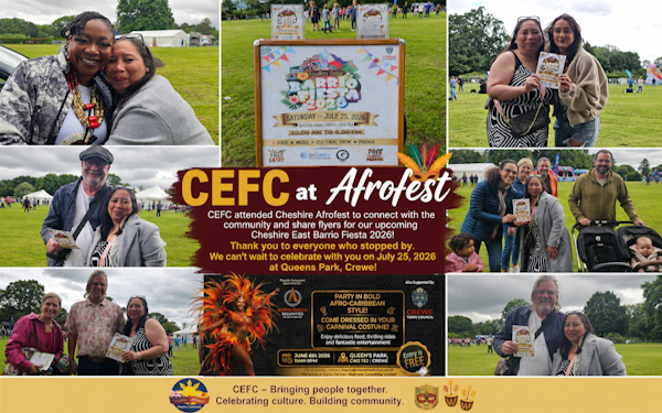 CEFC supporting Cheshire Afrofest 2026 and promoting the upcoming Cheshire East Barrio Fiesta
