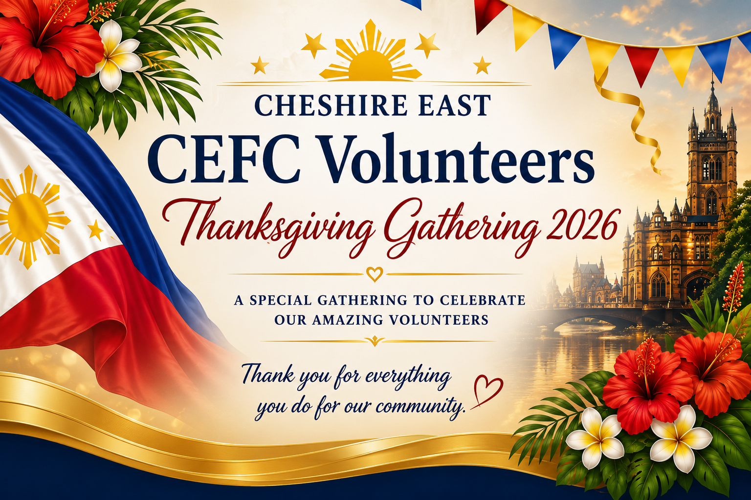 CEFC Volunteers Thanksgiving Gathering 2026 thank-you artwork celebrating Cheshire East Filipino Community volunteers